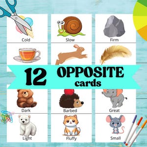 Gioco di abbinamento degli opposti, Carte per creare coppie di opposti, Gioco di memoria per bambini in età prescolare, Risorsa per l'istruzione parentale, Attività stampabili