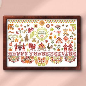 Quaker Thanksgiving, Cross Stitch Pattern, Holiday Sampler, Nature Embroidery, Autumn Harvest, Printable PDF, Beginner Friendly, Fall Season