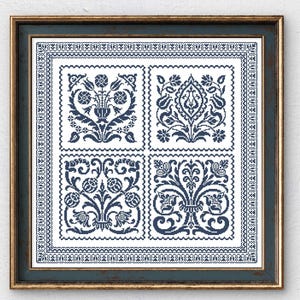 Cuadrados antiguos 3, Patrón de punto de cruz, Diseño de cojín, Bordado monocromático, PDF imprimible, Apto para principiantes, Xstitch, Decoración del hogar
