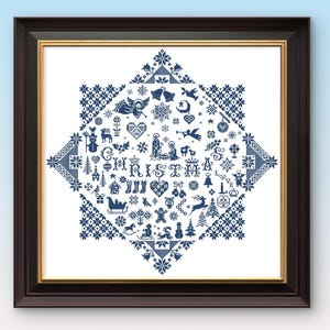 Quaker Christmas 3, Cross Stitch Pattern, Holiday Sampler, Noel Embroidery, Monochromatic Design, PDF download, Christmas Decor, Printable