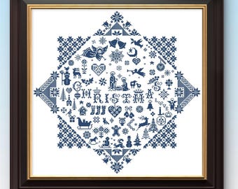 Quaker Christmas Sampler, Monochromatic Cross Stitch Pattern (PDF Download)