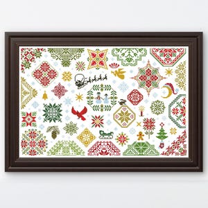 Quaker Christmas Cross Stitch Pattern, Holiday sampler, Winter embroidery, Noel design, PDF download, Christmas decor, Printable Xstitch