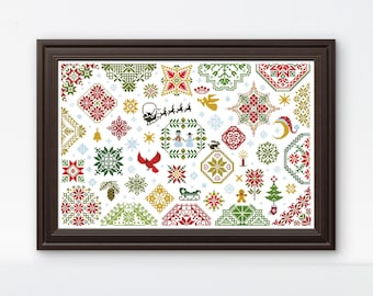 Quaker Christmas Cross Stitch Pattern, Noel Printable Sampler, Winter Decor (PDF Download)