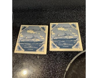 Delft Holland America Line Statendam Massdam Ryndam Tile Coaster 4" Set of 2