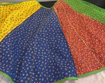 Vintage Handmade Patchwork Primary Colors Christmas Tree Skirt