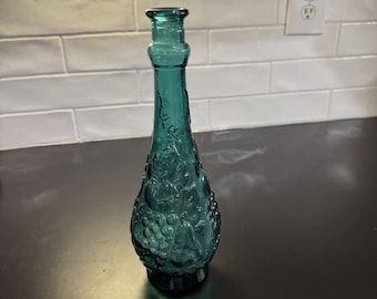 Vintage Large Empoli Genie Bottle Aqua Blue Fruit & Flowers 12" No Stopper