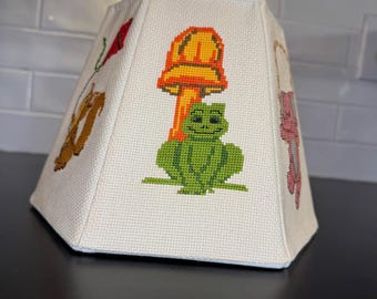 Handmade Lampshade Kids Small Cream Cross Stitch Frog Elephant Soldier Vintage
