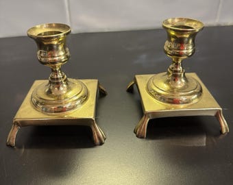 Baldwin mid century Brass Footed Candlestick Holder Made In USA Set of 2