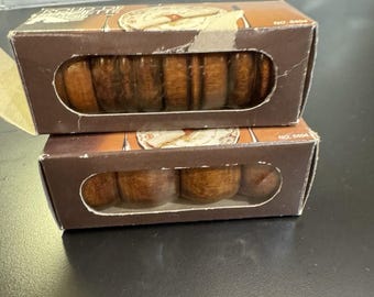 Vintage Wood Napkin Rings Colonial Style MCM Set of 8 Stained Walnut