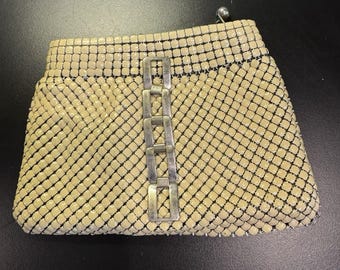 Vintage Whiting & Davis Cream Metal Mesh  Purse Gold Chain Handle