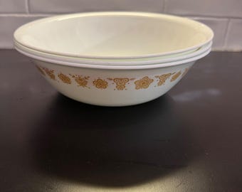 Corelle Serving Bowls 3pc Set 8.5in White Yellow Butterfly Gold Vintage Retro