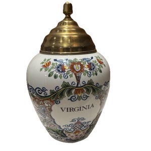 tobacco jars with state names Virginia Delft Tobacco Jar