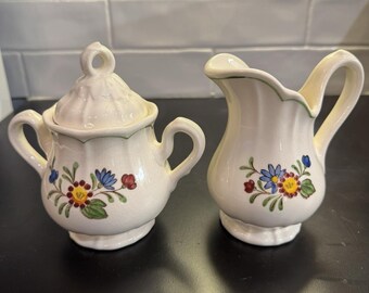 Metlox Poppytrail Vernon Quail Ridge creamer & sugar with lid 1970s California