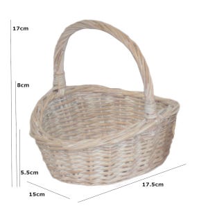 Mini and Small Child Wicker Baskets, Light Brown, Flower Girls, Weddings, Easter & Fancy Dress, Toddler Size 1 x Small White Wash