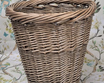 Antique Wash Wicker Waste Basket, Willow Bin (28x28x28cm)