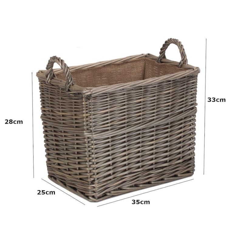 Rectangular Lined Wicker Log/Storage Baskets: 3 Size Options Small (35x25x28cm)