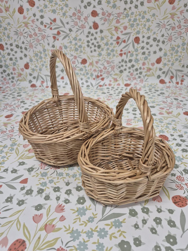 Mini and Small Child Wicker Baskets, Light Brown, Flower Girls, Weddings, Easter & Fancy Dress, Toddler Size image 1