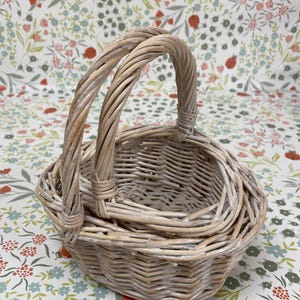 Mini and Small Child Wicker Baskets, Light Brown, Flower Girls, Weddings, Easter & Fancy Dress, Toddler Size Mini + Small W Wash