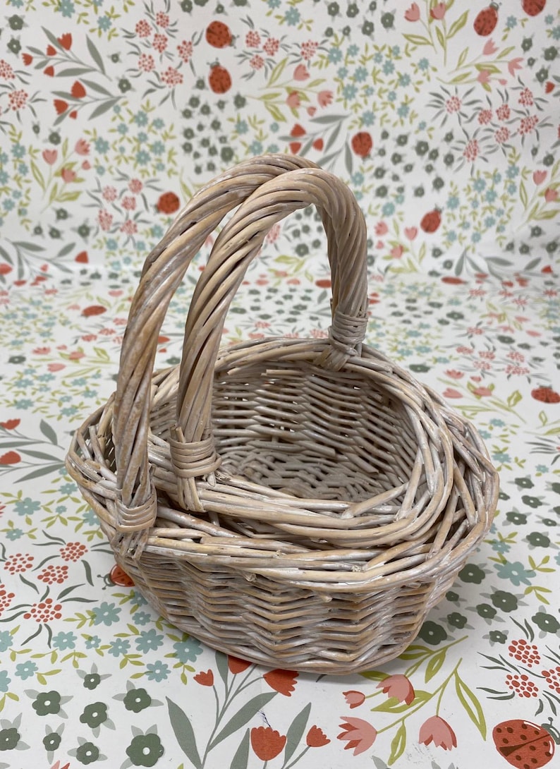 Mini and Small Child Wicker Baskets, Light Brown, Flower Girls, Weddings, Easter & Fancy Dress, Toddler Size Mini + Small W Wash