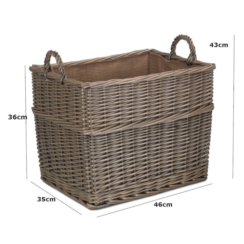 Rectangular Lined Wicker Log/Storage Baskets: 3 Size Options Large (46x35x36cm)