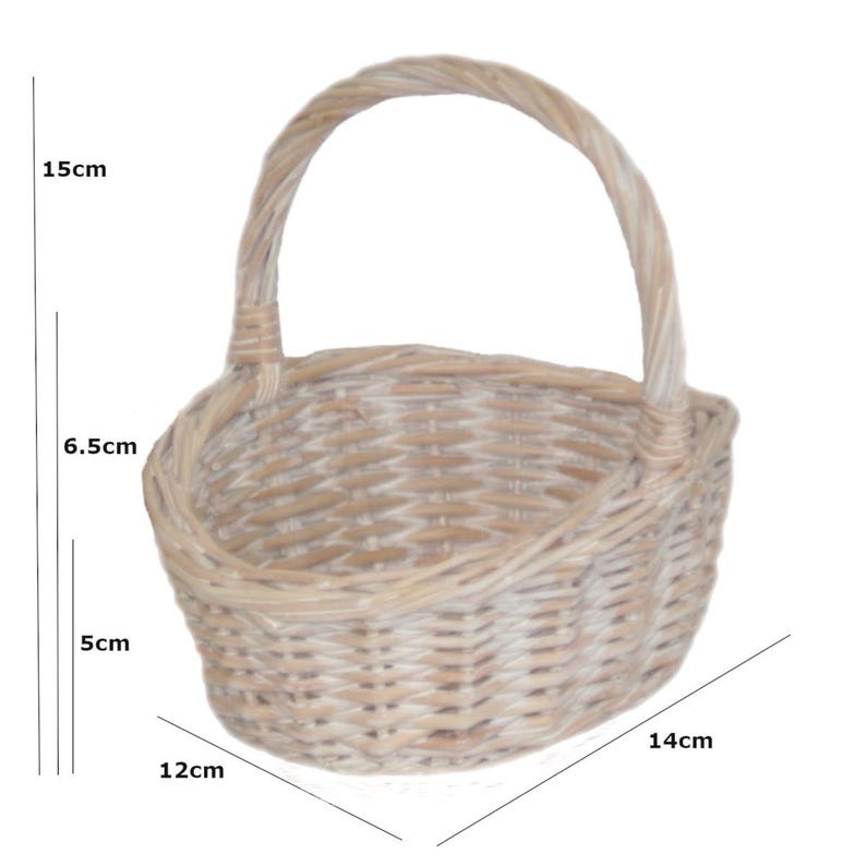Mini and Small Child Wicker Baskets, Light Brown, Flower Girls, Weddings, Easter & Fancy Dress, Toddler Size 1 x Mini White Wash