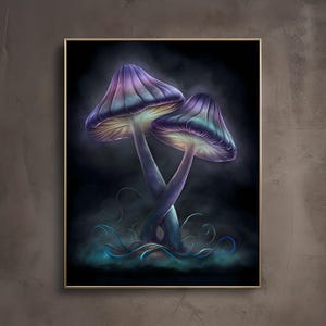 Funghi contorti / Stampa artistica di funghi / Dark Academia Art / Botanical Cottagecore / Librariancore / Poster da parete Moody Fantasy
