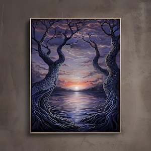 Tra i regni / Stampa artistica Whimsigoth / Arte surreale e oscura dell'accademia / Alba cottagecore / Poster da parete Moody Fantasy / Librariancore
