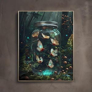 Stampa artistica di farfalle botaniche / Volo preservato / Dark Academia Art / Cottagecore / Librariancore / Poster da parete Moody Fantasy