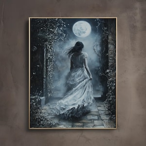 Nella nebbia / Stampa artistica mistica / Arte accademica oscura / Arredamento per la casa Cottagecore / Librariancore / Poster da parete Moody Fantasy