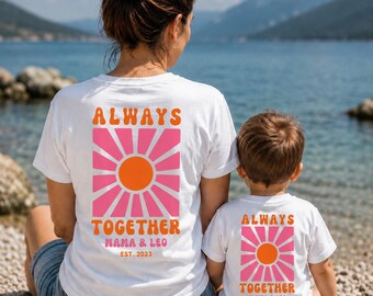 Partnerlook Always Together Matching Shirt mit Jahr, Mama Kind T-Shirt Sommer, Mutter Kind Outfit, Familienlook EST, Geschenk Mama Baby Kind