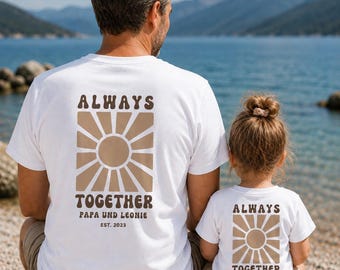Partnerlook Always Together Matching Shirt mit Jahr, Papa Kind T-Shirt Sommer, Vater Kind Outfit, Familienlook EST, Geschenk Papa Baby Kind