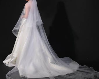 Bruidssluier met twee lagen paardenhaar, zachte sluier van tule met blush