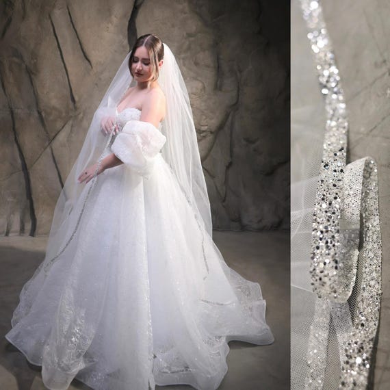 Sparkling Ribbon Wedding Veil – Soft Tulle Bridal Veil With  display picture 3