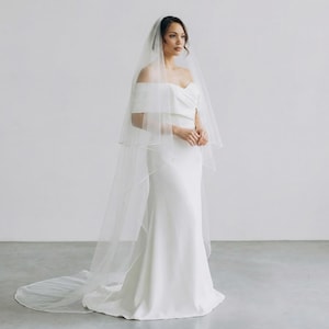 Pencil Edge Bridal Veil: Soft Tulle Wedding Veil with Blusher