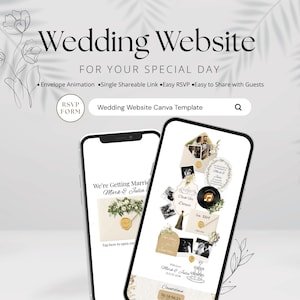 White & Gold Wedding Website, Ivory Site Template, Editable Canva Template with RSVP, Digital Download