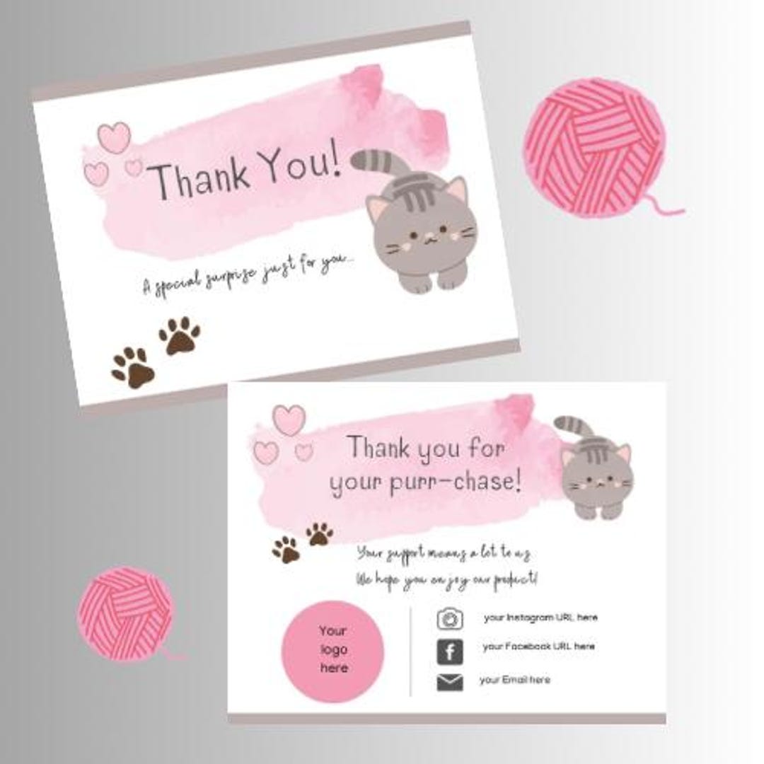Pink Cat Business Thank You Card - Etsy