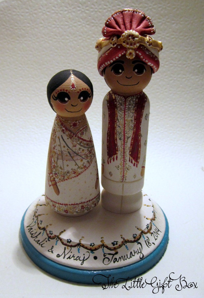 Wedding Cake Topper / Custom Painted Wood Peg dolls with