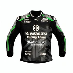 New Kawasaki Motocard Motorbike Cowhide Leather Jacket Kawasaki Black Racing Motorcycle Biker Jacket