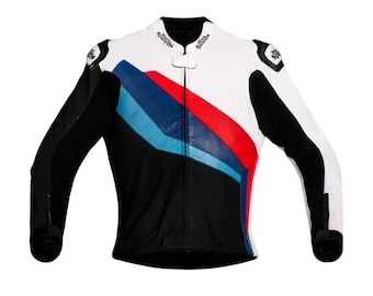 New BMW Motorsport Motorbike Cowhide Leather Jacket M Stripes Racing Motorcycle Biker Jacket