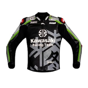 New Kawasaki SBK Motorbike Cowhide Leather Jacket Kawasaki Black Racing Motorcycle Biker Jacket
