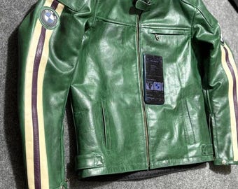Blouson moto en cuir de vachette BMW Motorrad : Blouson moto motard BMW Classic Cafe Racer neuf