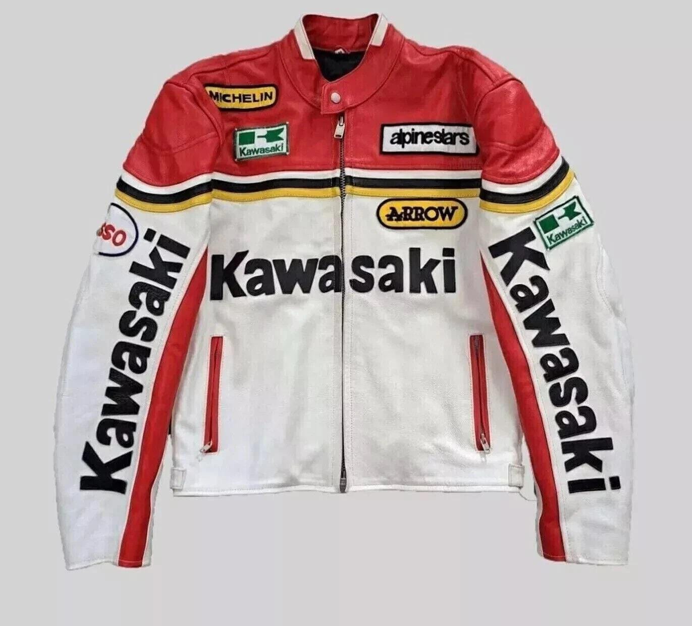 新品 カワサキ バイク用 牛革 レザージャケット カワサキ レーシング 