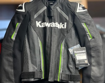 Neue Kawasaki MotoGP Rindsleder Motorradjacke Kawasaki Street Racer Motorrad Bikerjacke