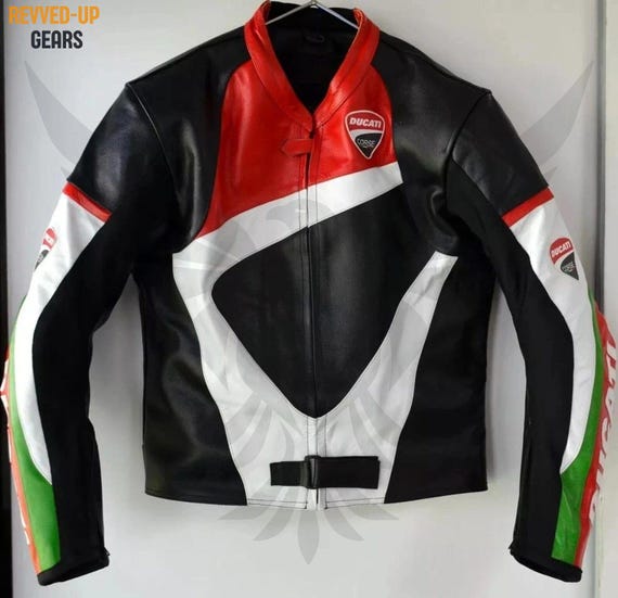新しい Ducati Corse バイク牛革レザージャケット Ducati Tricolore