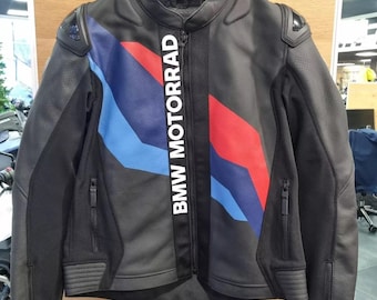 New BMW Motorrad Motorbike Cowhide Leather Jacket BMW M-Stripes Racing Motorcycle Biker Jacket