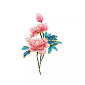 Peony Enamel Brooch – Chinese Cloisonné-Style Floral Pin for Women | Elegant Peony Lapel Pin for Hanfu, Suits & Gifts