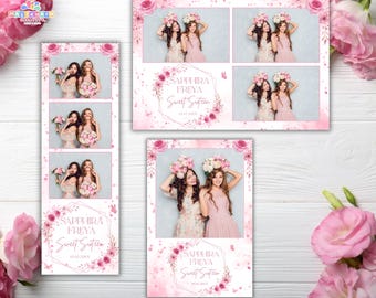 Pink Floral Photobooth Template Editable in Canva & Photoshop | Wedding, Quinceañera, Birthday Photo Booth| Instant Download
