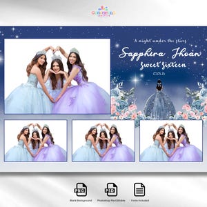 Starry Night Photo Booth Template: Blue & Gold 4x6 (Digital Download