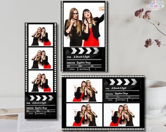 Modelo de cabine de fotos com tema cinematográfico editável em Canva e PSD | Moldura de festa com sobreposição de filme vintage | Evento de aniversário
