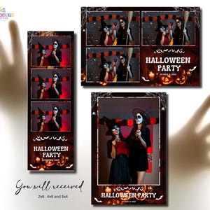 Halloween Party Photobooth Template: Gruseliger Rahmen Overlay (Canva & Photoshop, Digital Download)